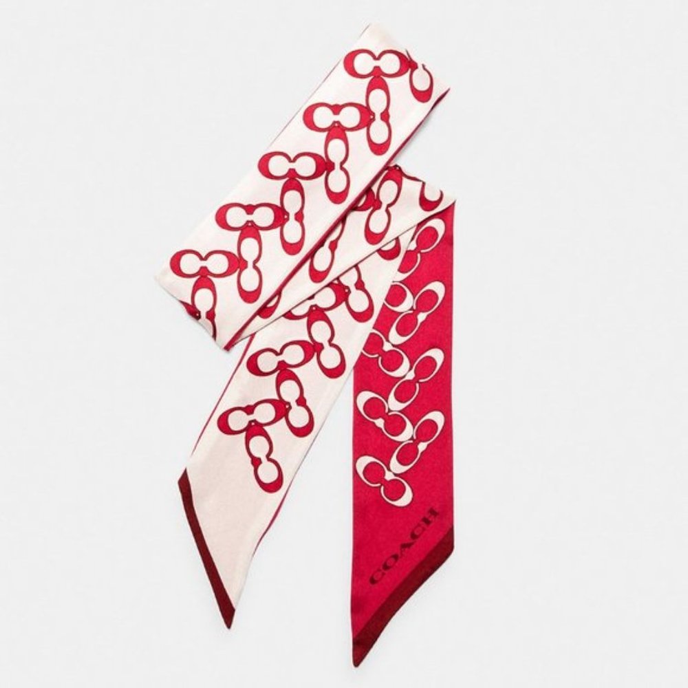 Coach Signature Electric Pink Silk Skinny Scarf - Picture 1 of 4